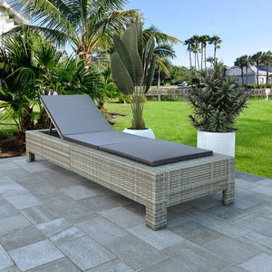 Lettino Prendisole con Cuscino in Polyrattan Grigio 46236