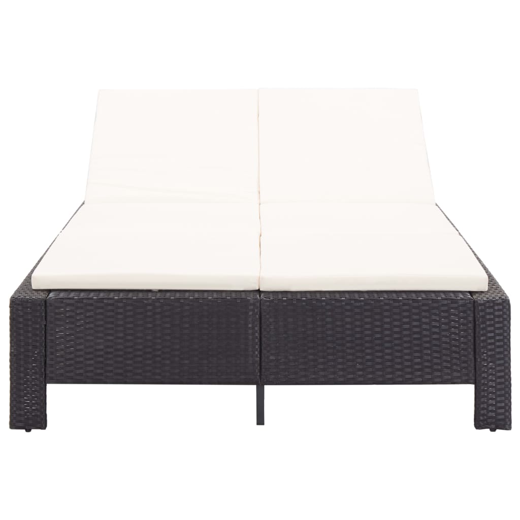 Lettino Prendisole a 2 Posti con Cuscino Nero in Polyrattan cod mxl 59746