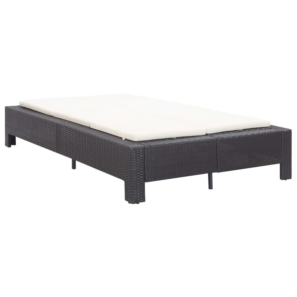 Lettino Prendisole a 2 Posti con Cuscino Nero in Polyrattan cod mxl 59746