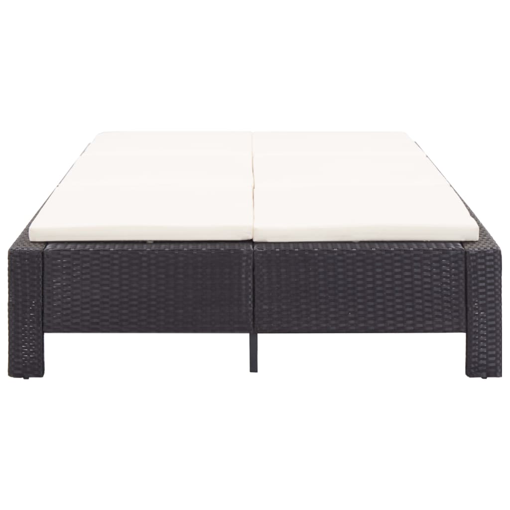 Lettino Prendisole a 2 Posti con Cuscino Nero in Polyrattan cod mxl 59746