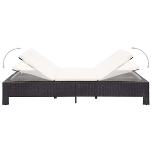 Lettino Prendisole a 2 Posti con Cuscino Nero in Polyrattan cod mxl 59746