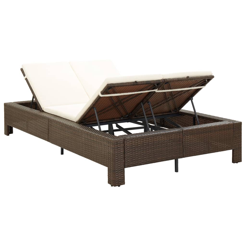 Lettino Prendisole a 2 Posti con Cuscino Marrone in Polyrattan 46239