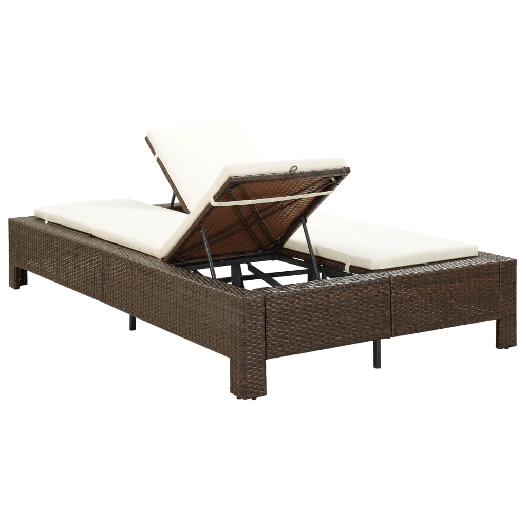 Lettino Prendisole a 2 Posti con Cuscino Marrone in Polyrattan 46239
