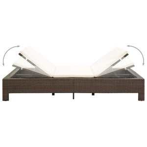 Lettino Prendisole a 2 Posti con Cuscino Marrone in Polyrattan 46239
