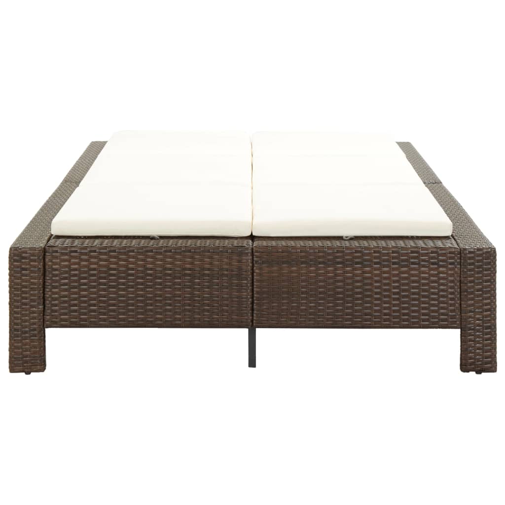 Lettino Prendisole a 2 Posti con Cuscino Marrone in Polyrattan 46239