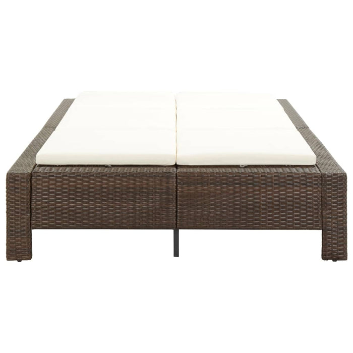 Lettino Prendisole a 2 Posti con Cuscino Marrone in Polyrattan 46239