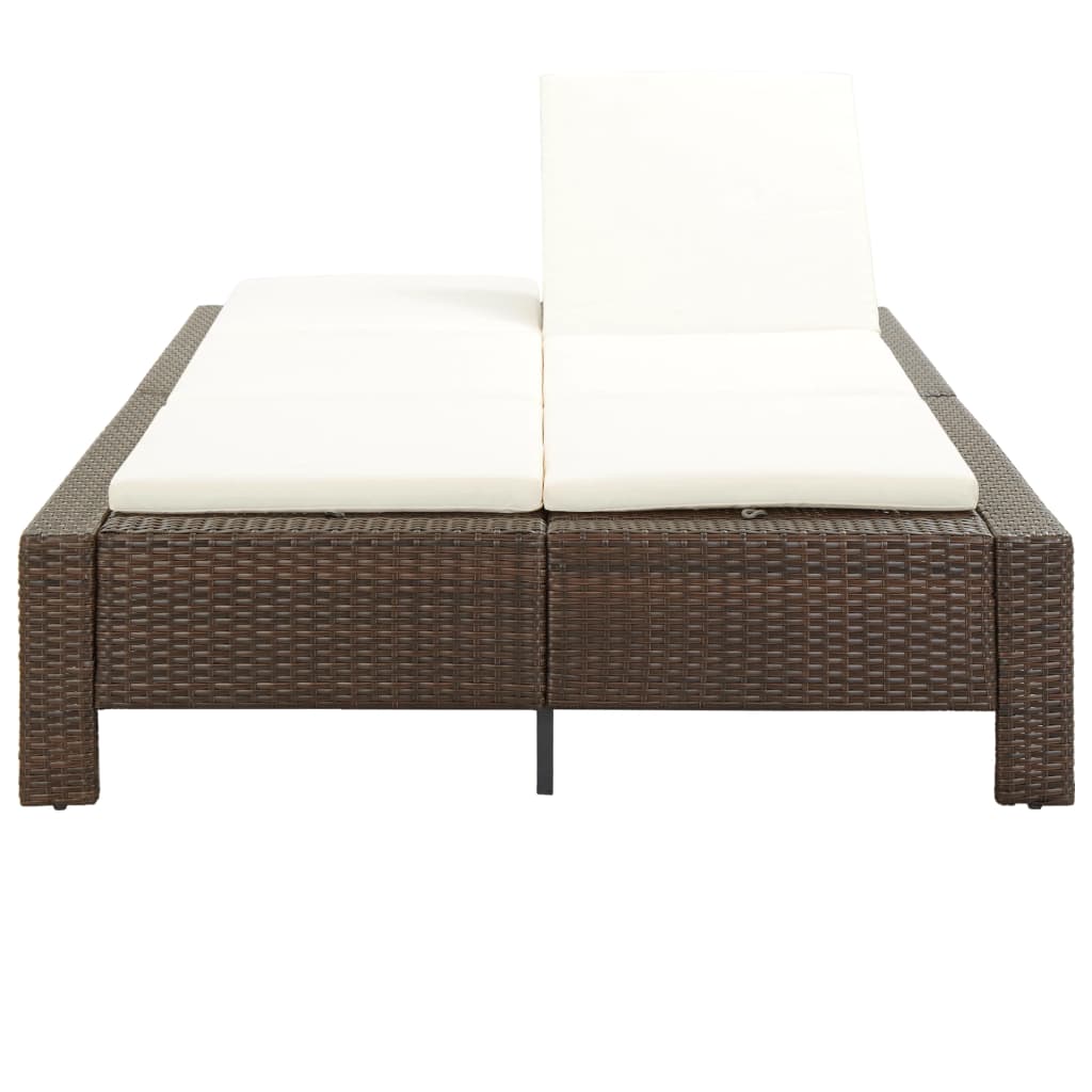 Lettino Prendisole a 2 Posti con Cuscino Marrone in Polyrattan 46239