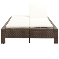 Lettino Prendisole a 2 Posti con Cuscino Marrone in Polyrattan 46239