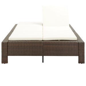 Lettino Prendisole a 2 Posti con Cuscino Marrone in Polyrattan 46239