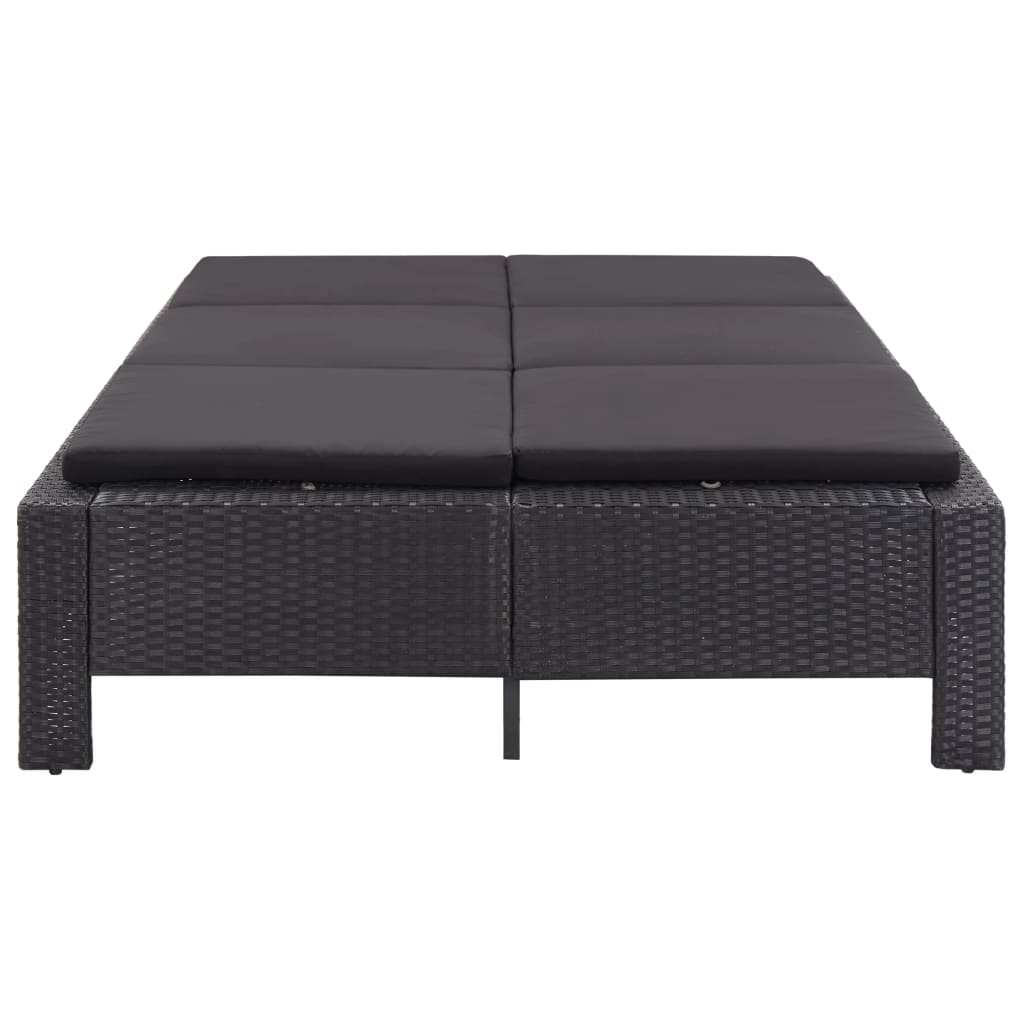 Lettino Prendisole a 2 Posti con Cuscino Nero in Polyrattan cod mxl 64370