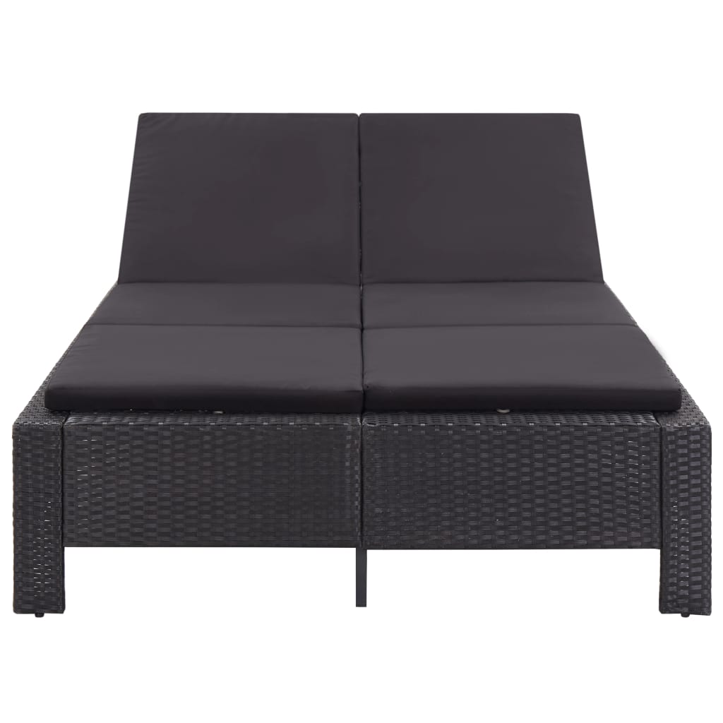 Lettino Prendisole a 2 Posti con Cuscino Nero in Polyrattan cod mxl 64370