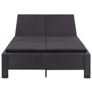 Lettino Prendisole a 2 Posti con Cuscino Nero in Polyrattan cod mxl 64370