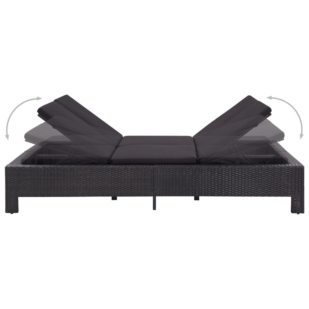 Lettino Prendisole a 2 Posti con Cuscino Nero in Polyrattan cod mxl 64370