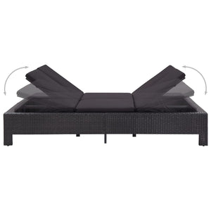 Lettino Prendisole a 2 Posti con Cuscino Nero in Polyrattan cod mxl 64370