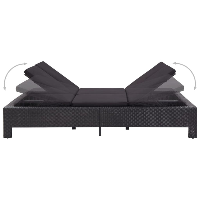 Lettino Prendisole a 2 Posti con Cuscino Nero in Polyrattan cod mxl 64370