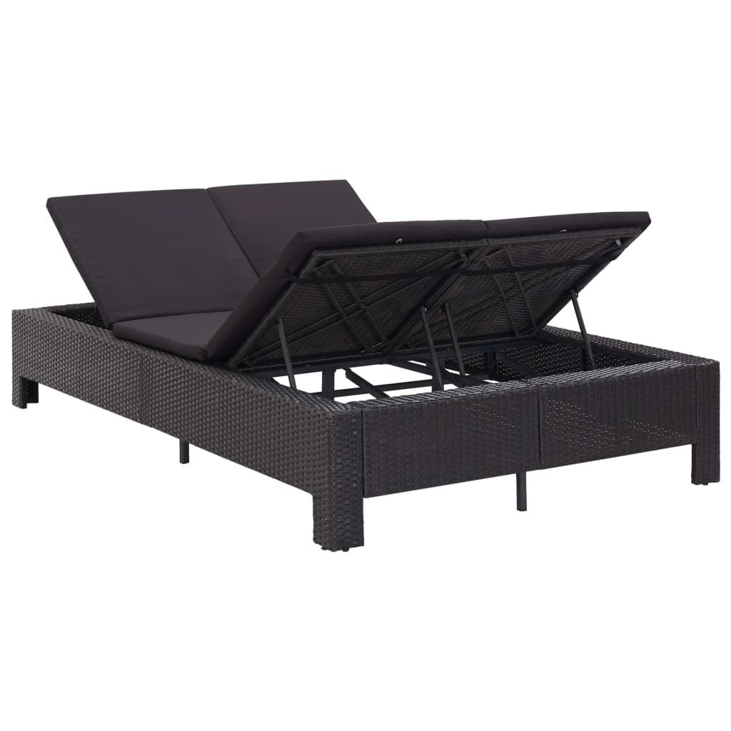Lettino Prendisole a 2 Posti con Cuscino Nero in Polyrattan cod mxl 64370