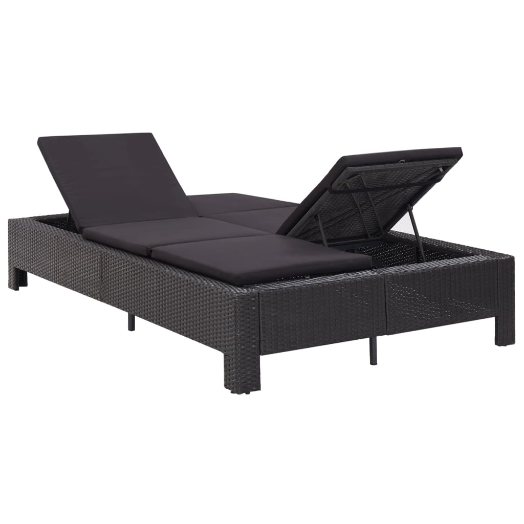 Lettino Prendisole a 2 Posti con Cuscino Nero in Polyrattan cod mxl 64370