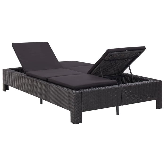 Lettino Prendisole a 2 Posti con Cuscino Nero in Polyrattan cod mxl 64370