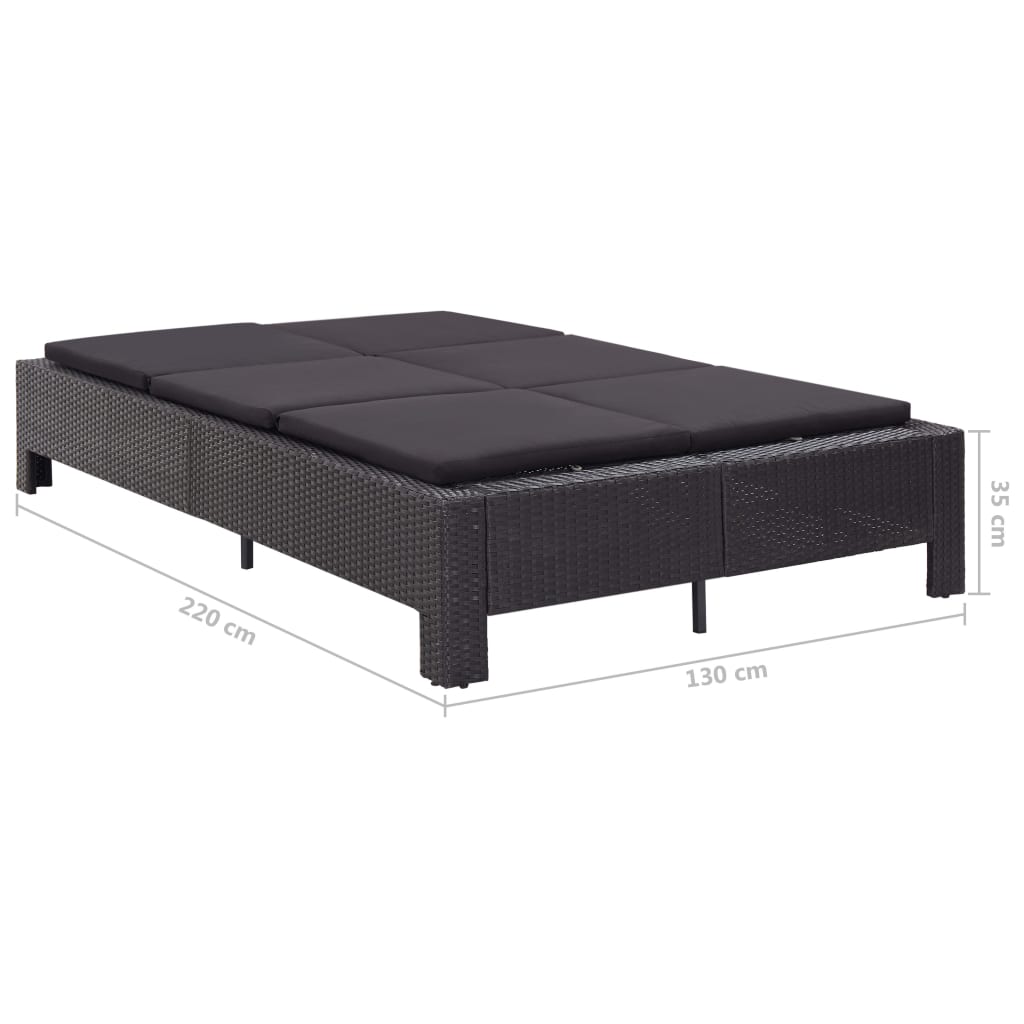 Lettino Prendisole a 2 Posti con Cuscino Nero in Polyrattan cod mxl 64370