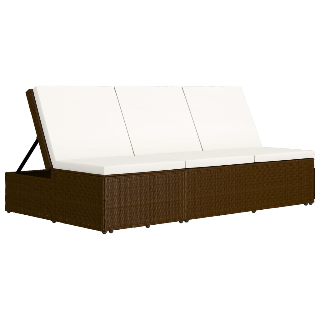 Lettino Prendisole Trasformabile con Cuscino Polyrattan Marrone 46243