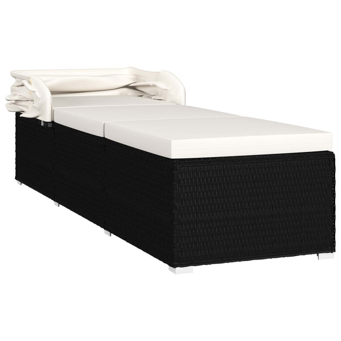 Lettino Prendisole Tettuccio e Cuscino Polyrattan Bianco Crema 46246