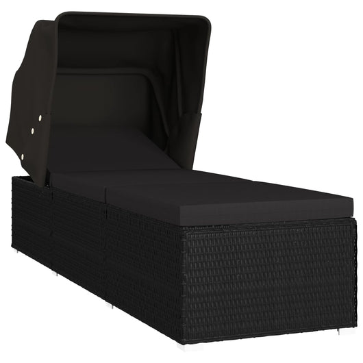 Lettino Prendisole con Tettuccio e Cuscino in Polyrattan Nero 46249
