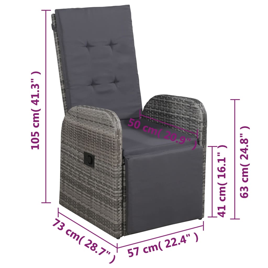 Set da Bistrot 3 pz con Cuscini in Polyrattan Grigio 47678
