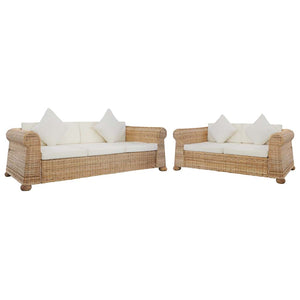 Set di Divani 2 pz con Cuscini in Rattan Naturale cod mxl 9999