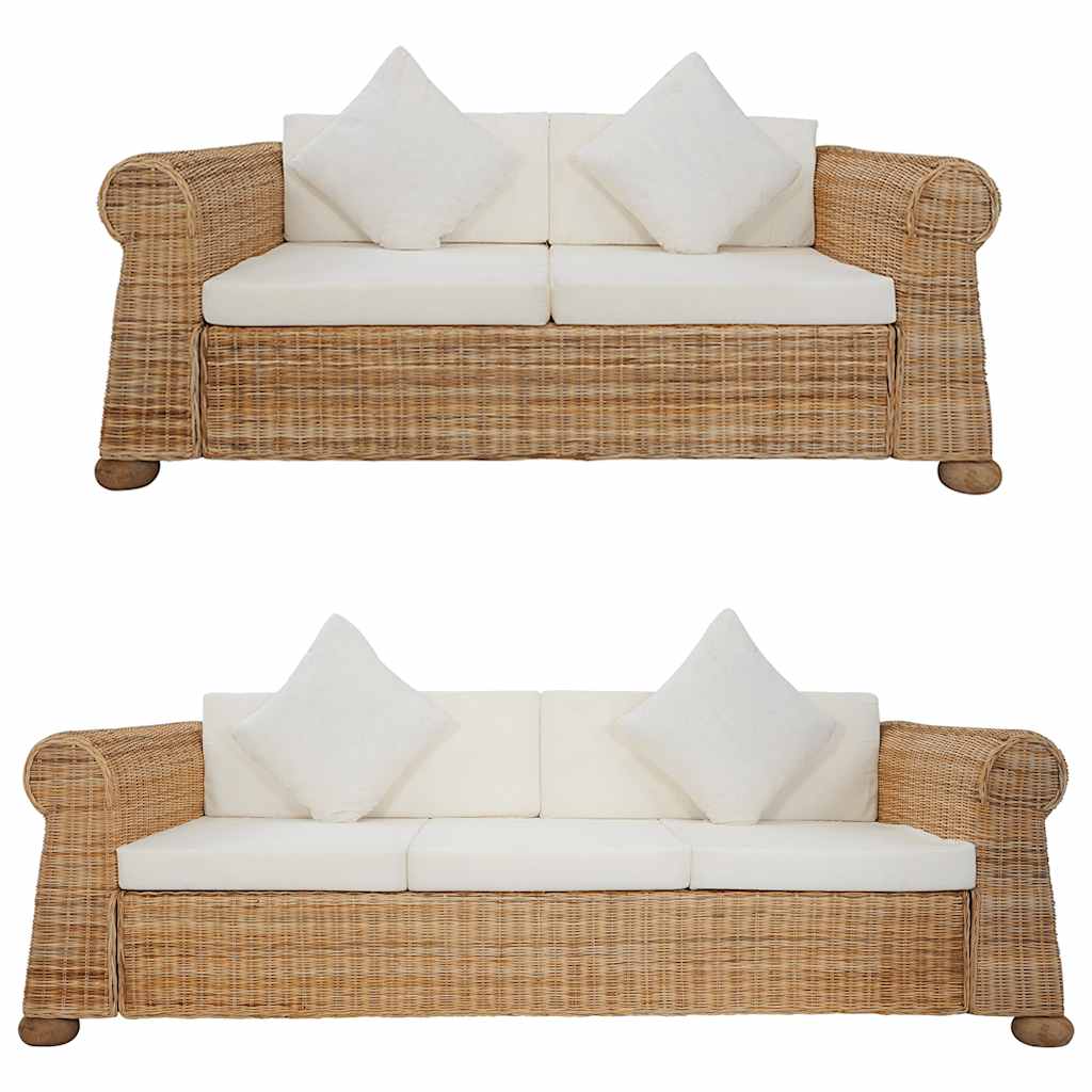 Set di Divani 2 pz con Cuscini in Rattan Naturale cod mxl 9999