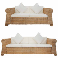 Set di Divani 2 pz con Cuscini in Rattan Naturale cod mxl 9999
