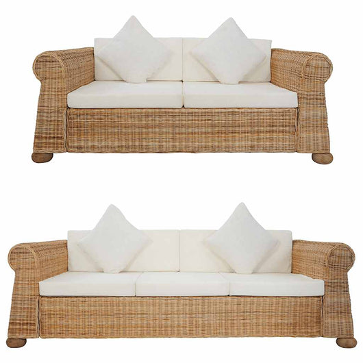 Set di Divani 2 pz con Cuscini in Rattan Naturale cod mxl 9999