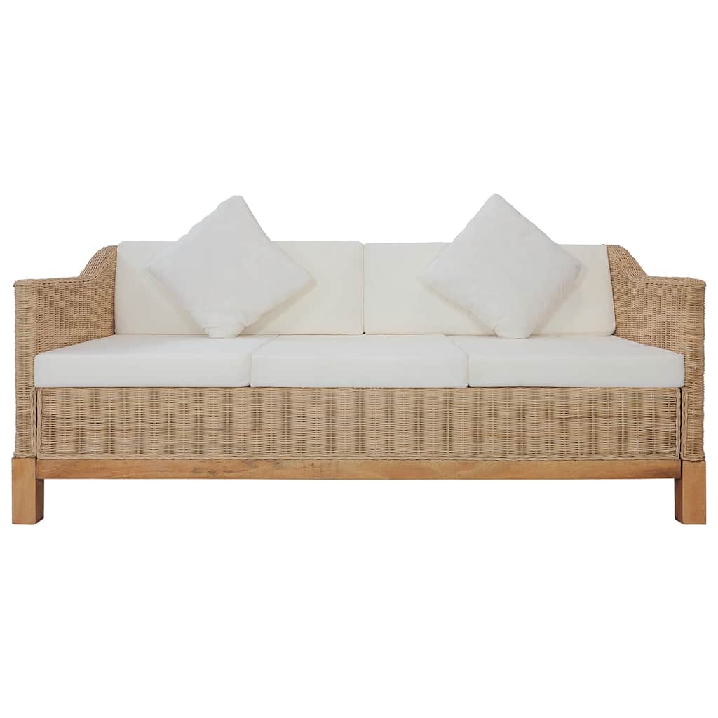 Set di Divani 3 pz con Cuscini in Rattan Naturale 278616