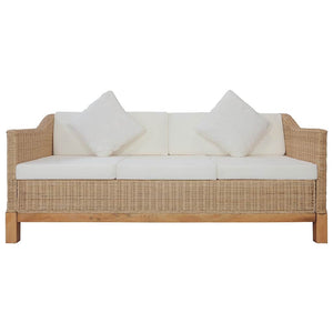 Set di Divani 3 pz con Cuscini in Rattan Naturale 278616