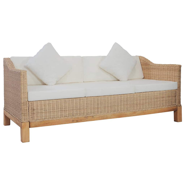 Set di Divani 3 pz con Cuscini in Rattan Naturale 278616