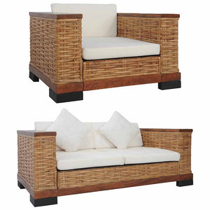 Set di Divani 3 pz con Cuscini in Rattan Naturale Marrone