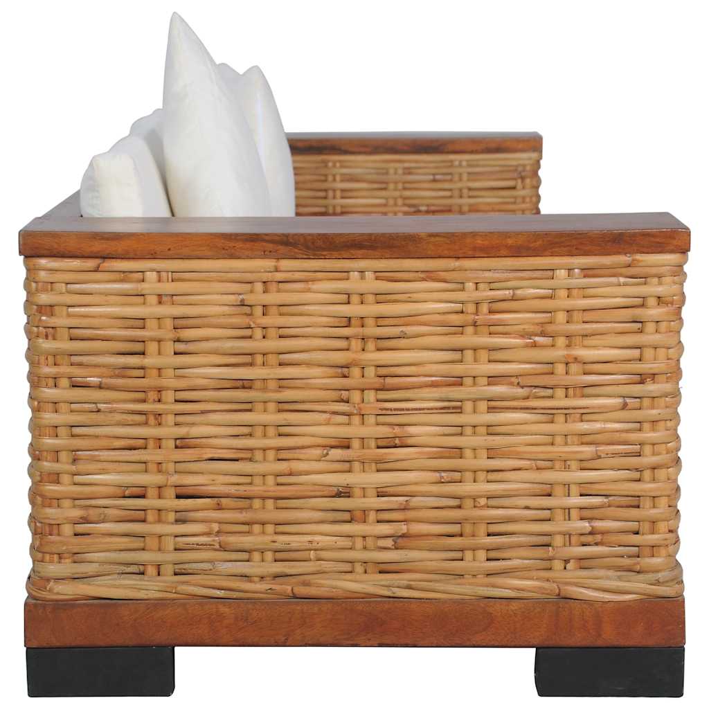 Set di Divani 3 pz con Cuscini in Rattan Naturale Marrone