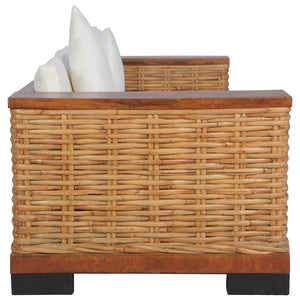 Set di Divani 3 pz con Cuscini in Rattan Naturale Marrone