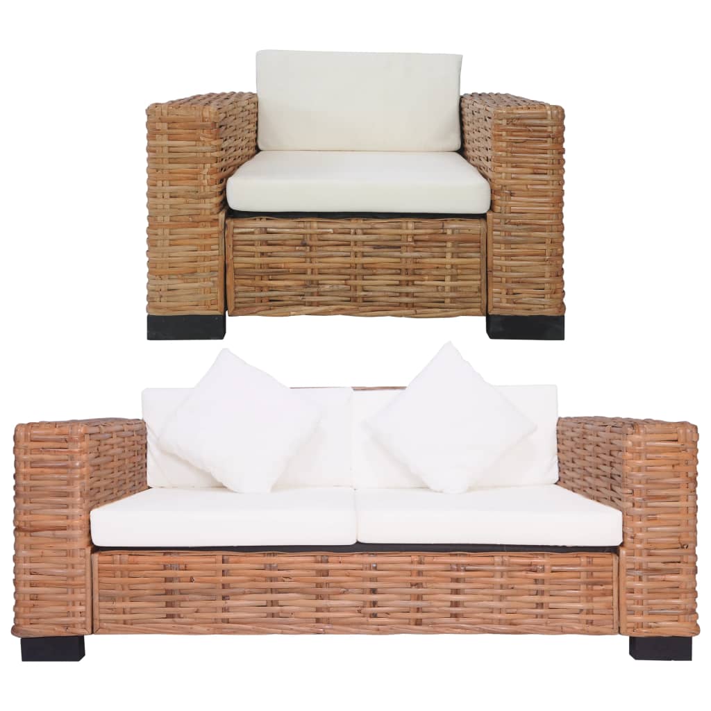 Set Divani 2 pz con Cuscini in Rattan Naturale   cod mxl 12720