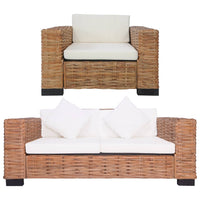 Set Divani 2 pz con Cuscini in Rattan Naturale   cod mxl 12720