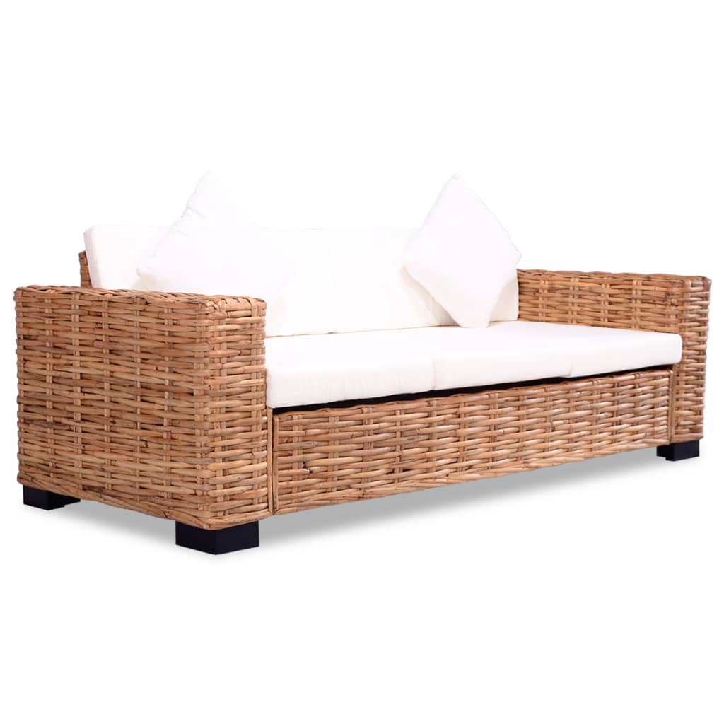 Set Divani 3 pz con Cuscini in Rattan Naturale 278624