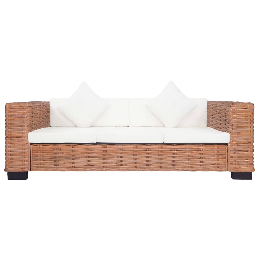 Set Divani 3 pz con Cuscini in Rattan Naturale 278624