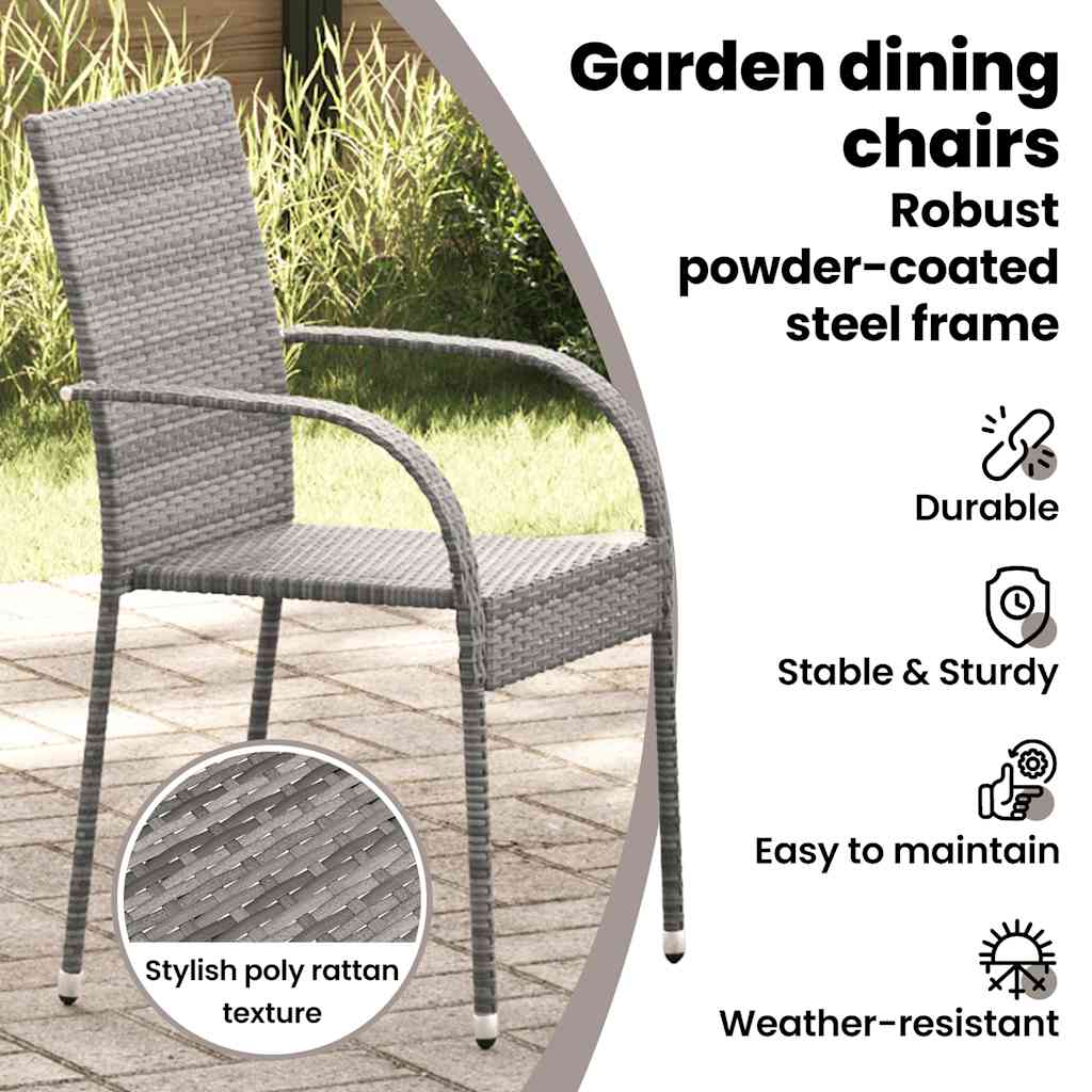 Sedie da Esterno Impilabili 2 pz Grigie in Polyrattan cod mxl 24701