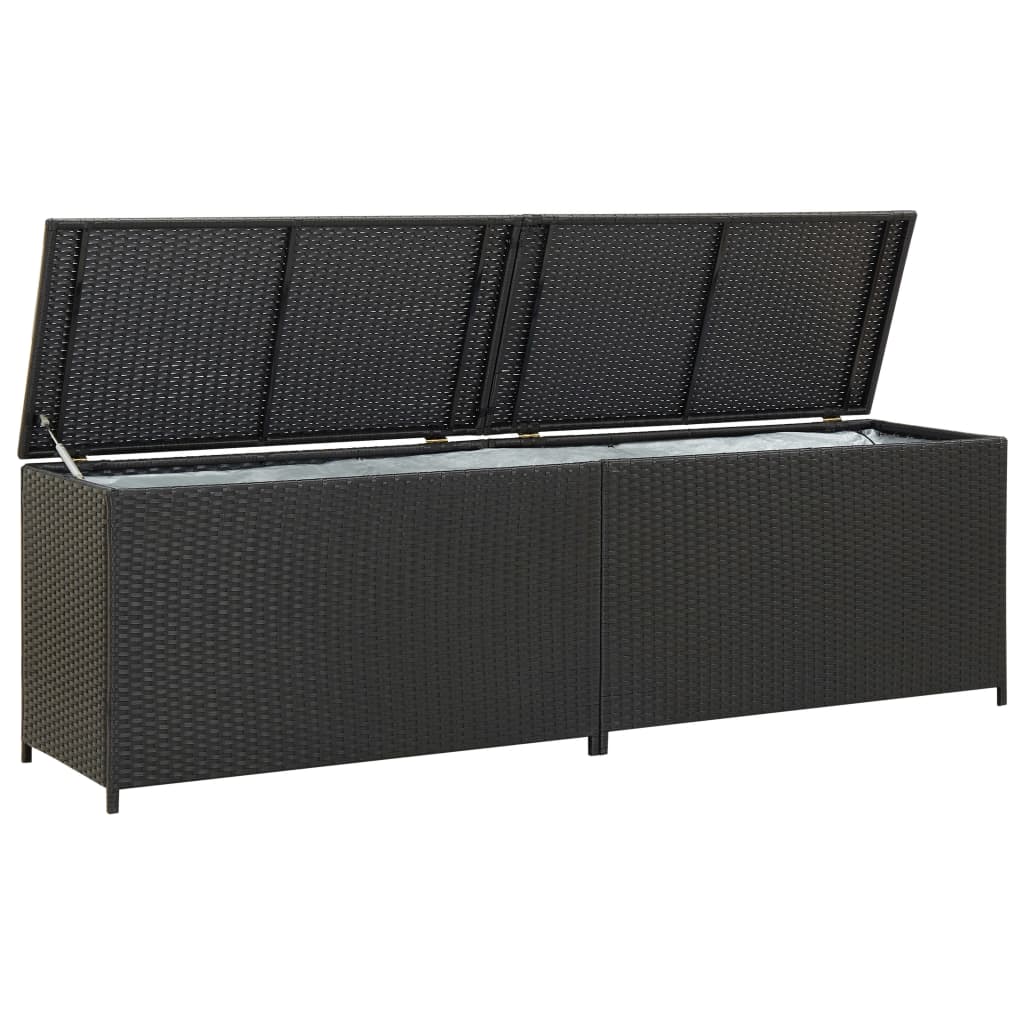 Baule da Giardino in Polyrattan 200x50x60 cm Nero 46474