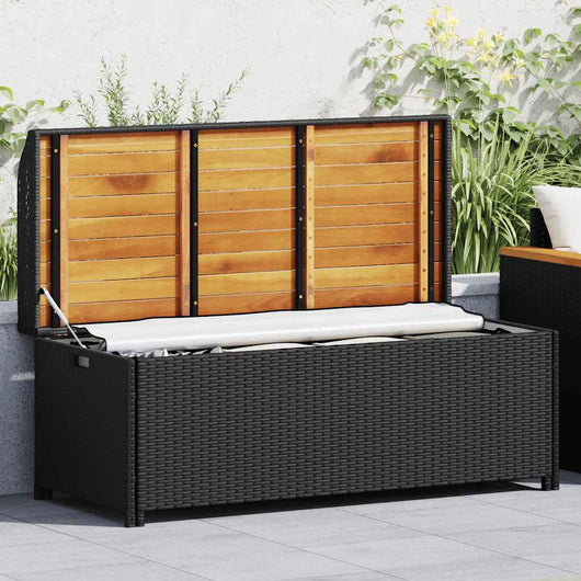 Panca da Giardino con Vano Portaoggetti 120 cm Polyrattan Nera 46480