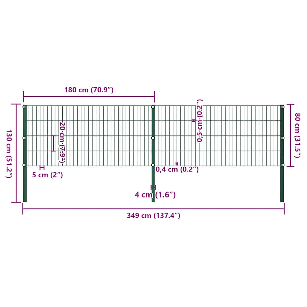 Pannello di Recinzione con Pali in Ferro 3,4x0,8 m Verde