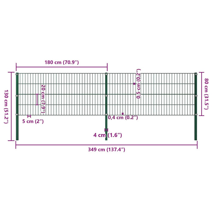 Pannello di Recinzione con Pali in Ferro 3,4x0,8 m Verde