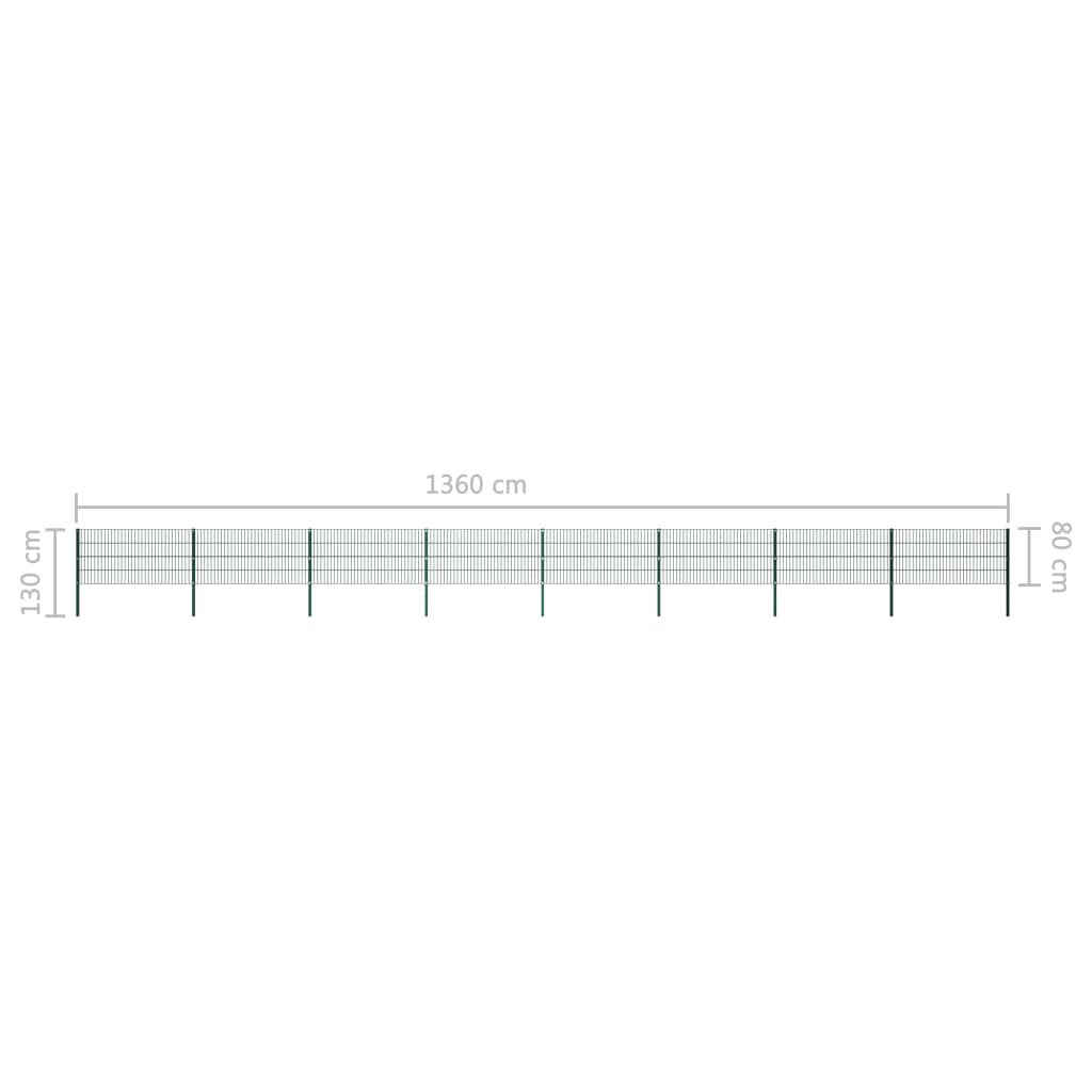 Pannello di Recinzione con Pali in Ferro 13,6x0,8 m Verde