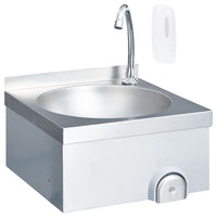 Lavello lavamani con rubinetto e dispenser sapone lavamani da appoggio mensa cucina officina 40 x 40 cm acciaio inox 02_0002445