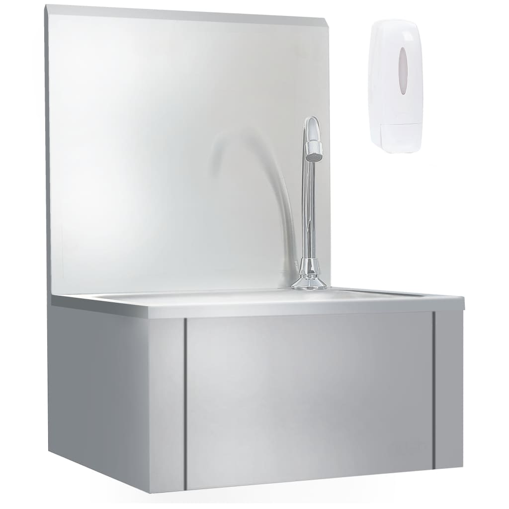 Lavello lavamani con rubinetto e dispenser sapone lavamani da appoggio mensa cucina officina 56 cm acciaio inox 02_0002446