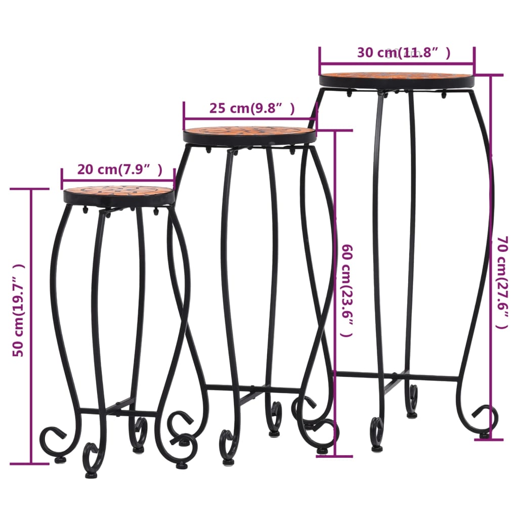 Tavolini con Mosaico 3 pz Terracotta in Ceramica 46701